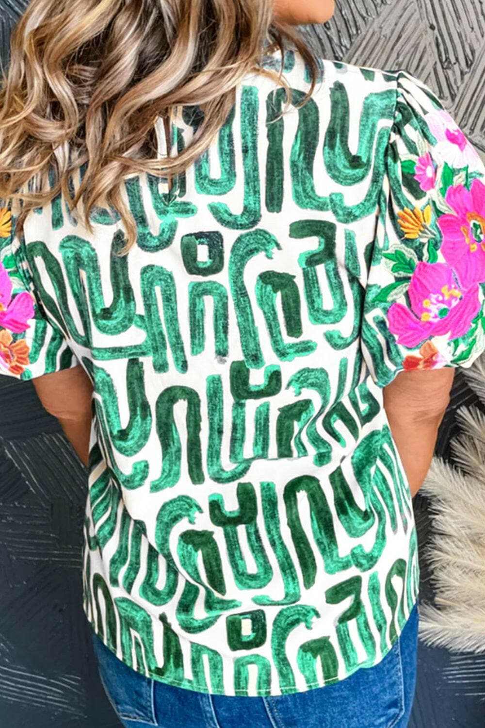 Embroidered mock neck blouse - short sleeves - Love Salve